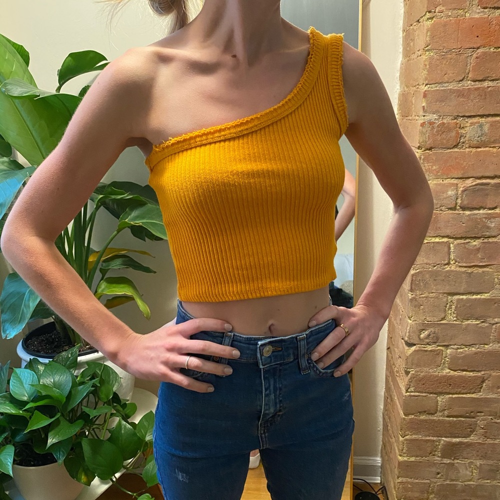 Yellow one shoulder top from Urban Outfitters